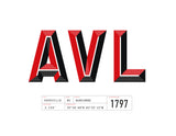 Close up of light grey t-shirt with "AVL" and Asheville statistics printed on it.
