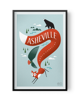 Poster with silly illustration of red fox, black bear and red-tailed hawk