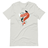 T-shirt with silly illustration of red fox, black bear and red-tailed hawk