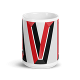 White coffee mug with "AVL" and Asheville statistics printed on it.
