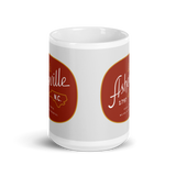 white asheville coffee mug with vintage type and slogan. super cool.