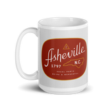 white asheville coffee mug with vintage type and slogan. super cool.