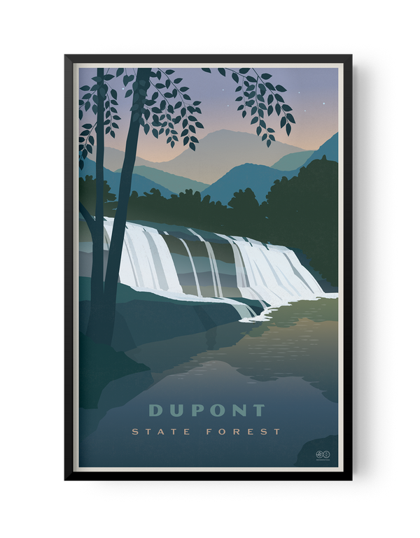 poster of illustrated hooker falls in Dupont State park